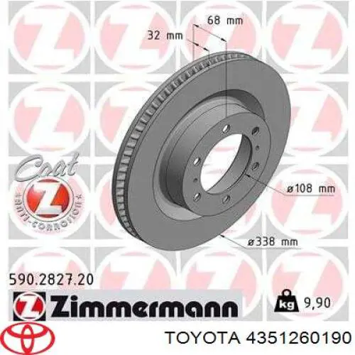 Disco de freno 4351260190 Toyota