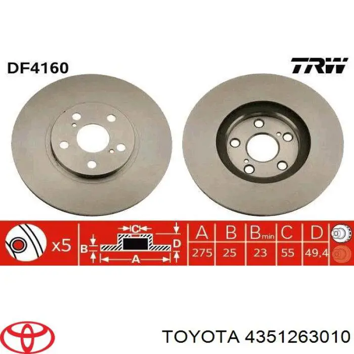 4351263010 Toyota disco de freno delantero
