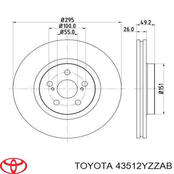 43512YZZAB Toyota disco de freno delantero