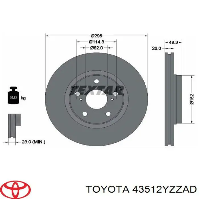 43512YZZAD Toyota disco de freno delantero