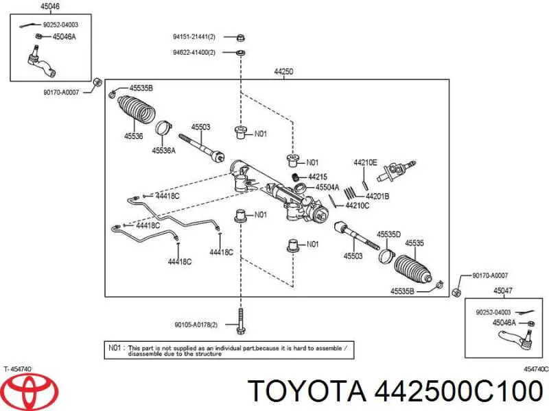 442500C100 Toyota cremallera de dirección