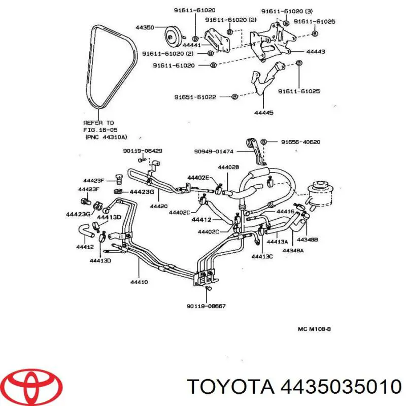 4435035010 Toyota rodillo, correa trapecial poli v