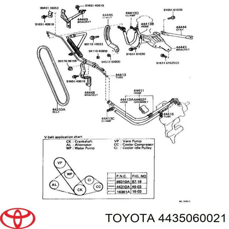 4435060020 Toyota rodillo, correa trapecial poli v