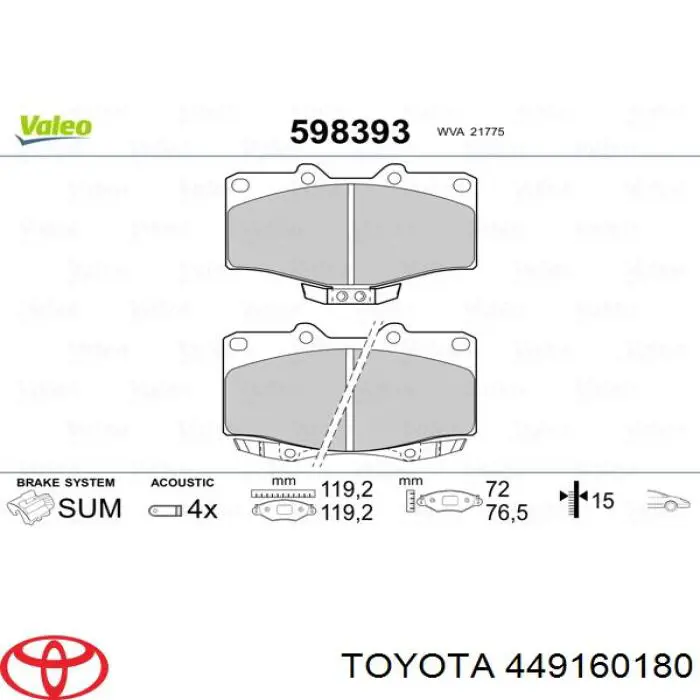 449160180 Toyota pastillas de freno delanteras