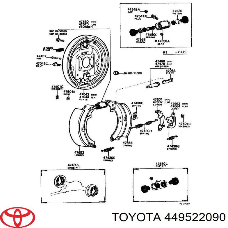 449522090 Toyota zapatas de frenos de tambor traseras