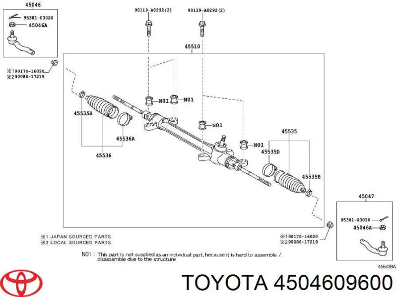 4504609600 Toyota rótula barra de acoplamiento exterior