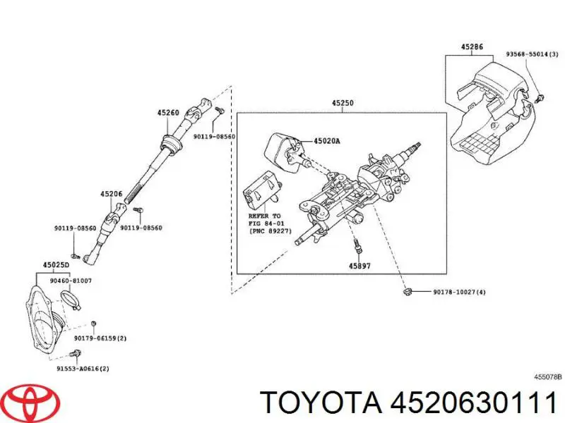 4520630110 Toyota columna de dirección inferior