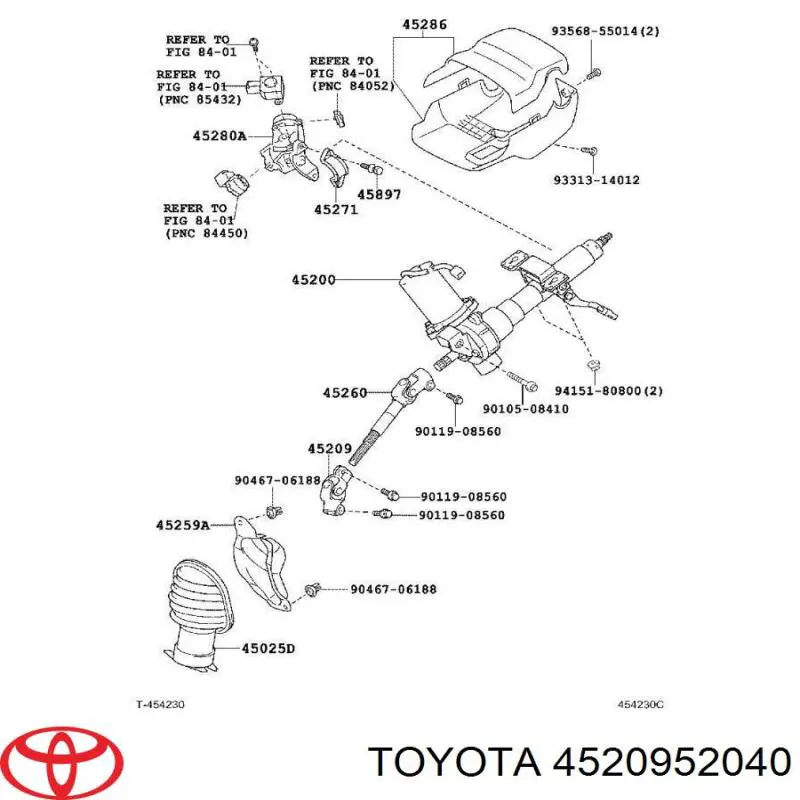 4520952040 Toyota columna de dirección inferior