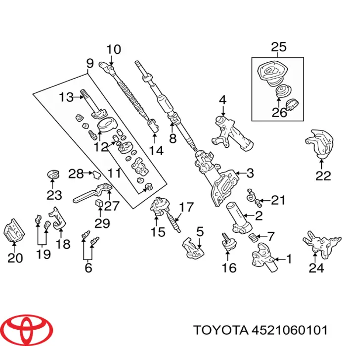 Eje superior de la columna de dirección Toyota 4521060101 precio, desde 31,78 EUR