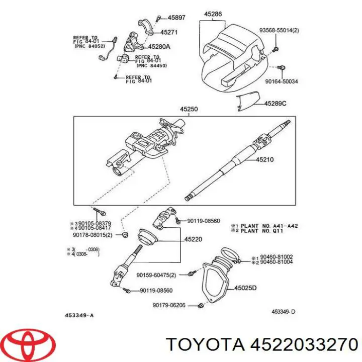 Comprar 4522033260 Toyota Eje inferior de la columna de dirección