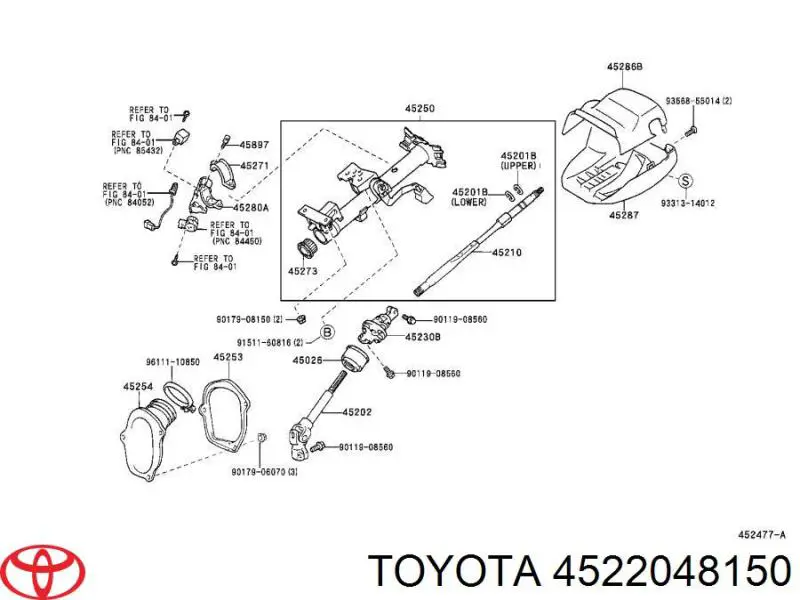 4522048150 Toyota columna de dirección inferior