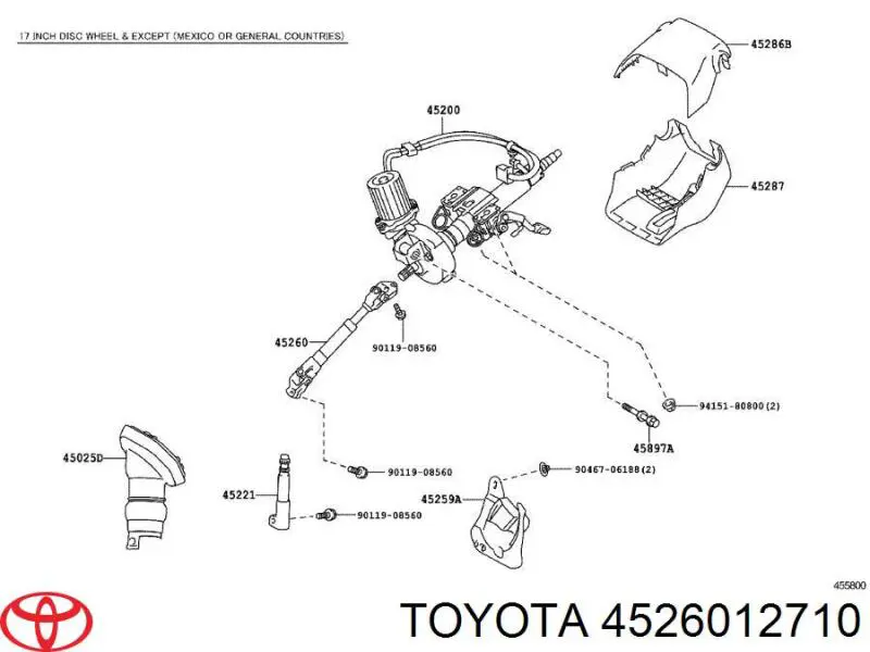 Columna De Direccion Eje Cardan Inferior para Toyota Prius (ZVW30)