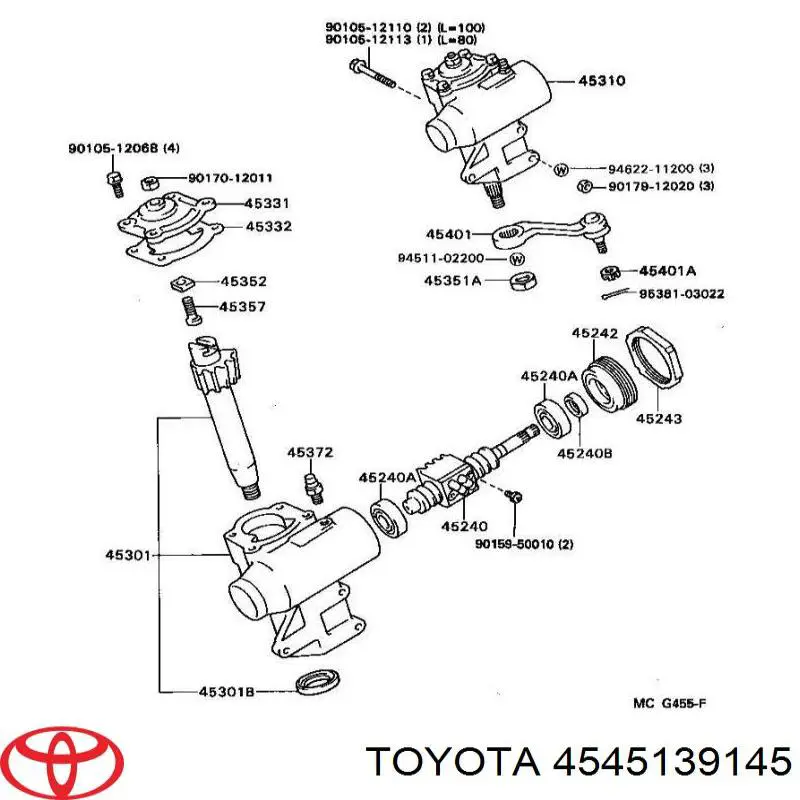 4545139015 Toyota barra de acoplamiento central