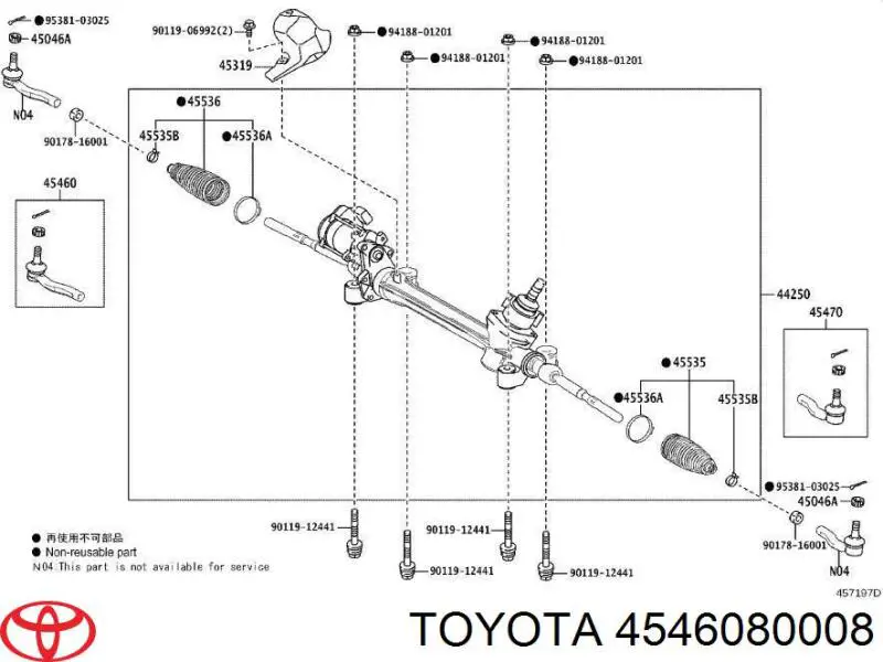 4546080008 Toyota rótula barra de acoplamiento exterior