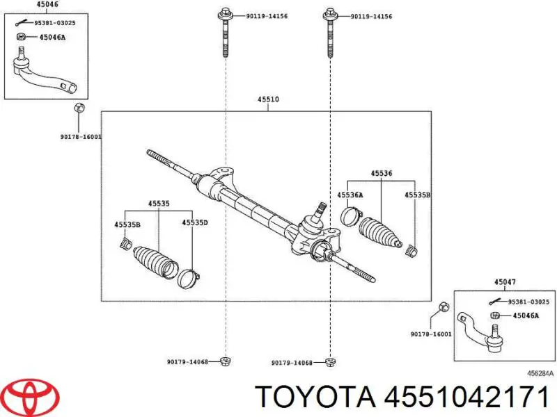 4551042161 Toyota cremallera de dirección