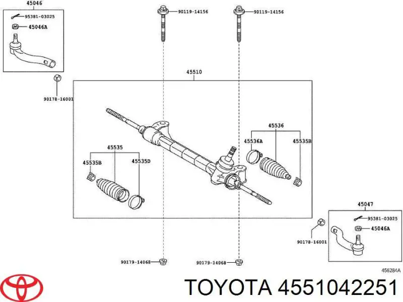 4551042251 Toyota cremallera de dirección