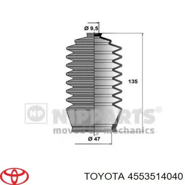 4553514040 Toyota bota de direccion izquierda (cremallera)