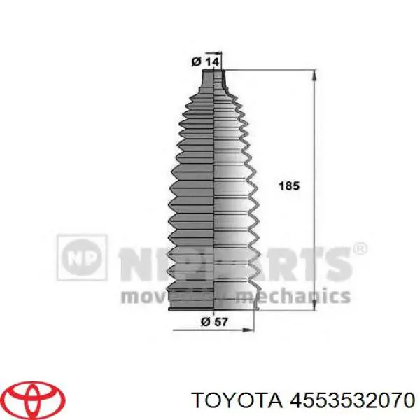 4553532070 Toyota bota de direccion izquierda (cremallera)