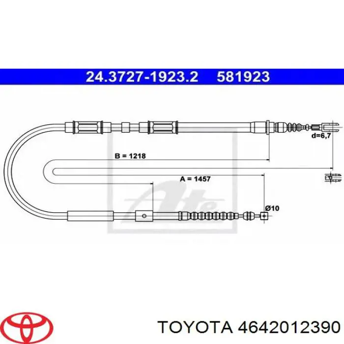 4642012390 Toyota cable de freno de mano trasero derecho