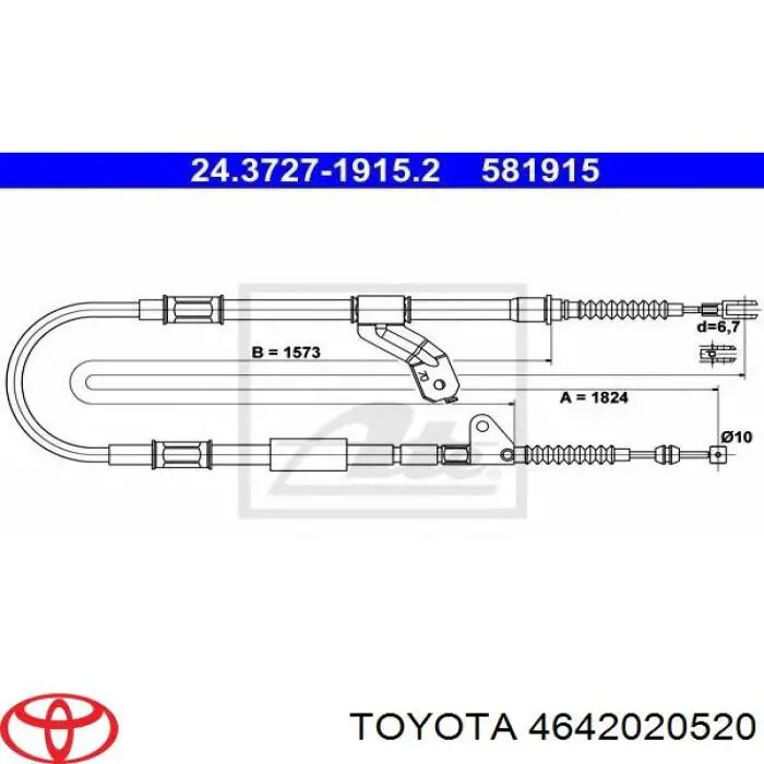 4642020520 Toyota cable de freno de mano trasero derecho