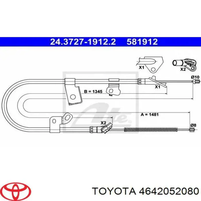 4642052080 Toyota cable de freno de mano trasero derecho
