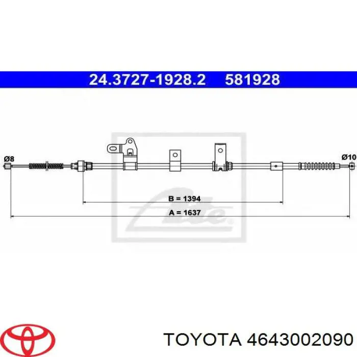 4643002090 Toyota cable de freno de mano trasero izquierdo