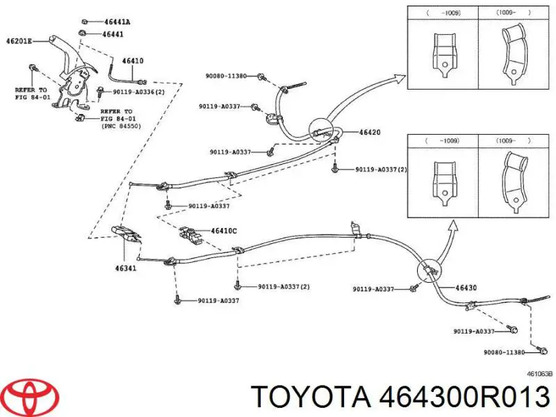 464300R012 Toyota cable de freno de mano trasero izquierdo