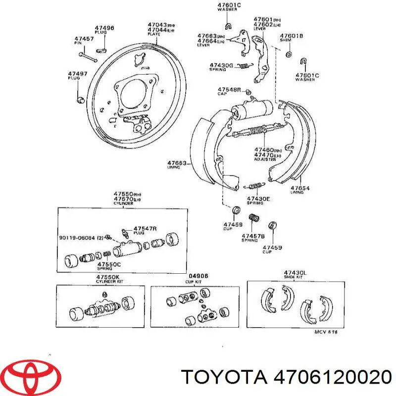 4706120020 Toyota palanca de reajuste, zapata freno
