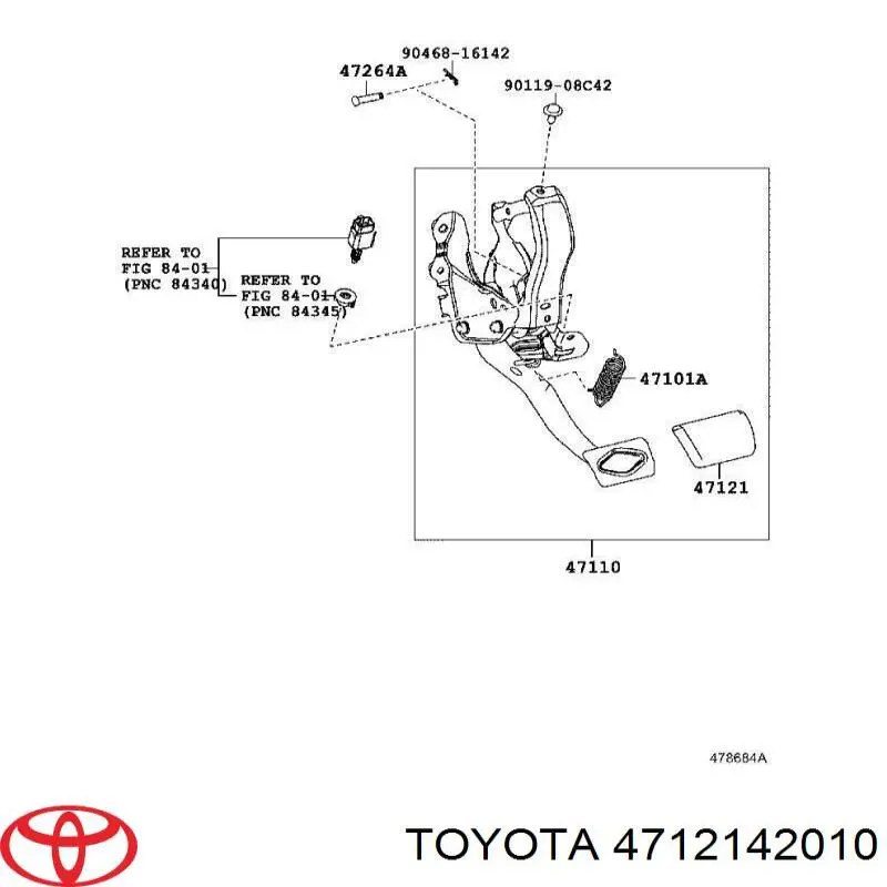 Revestimiento de pedal, pedal de freno para Toyota Avensis (T27)
