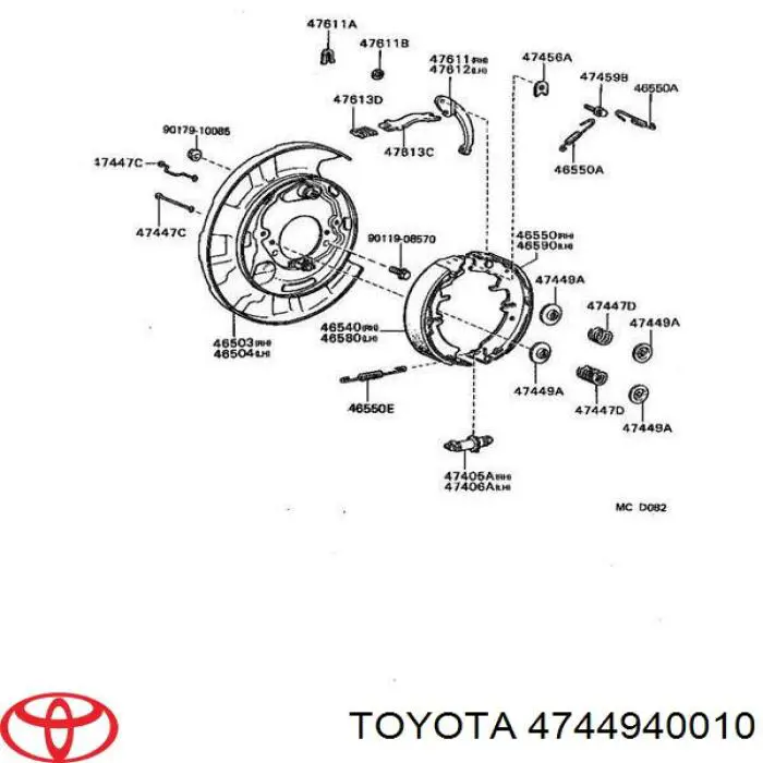 4744940010 Toyota kit reparación, palanca freno detención (pinza freno)