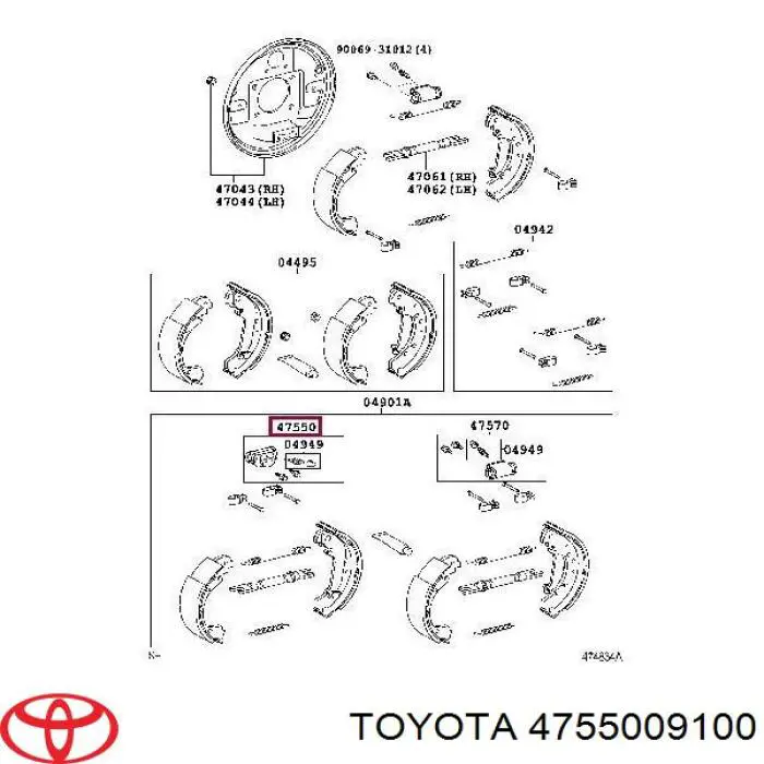 4755009100 Toyota cilindro de freno de rueda trasero