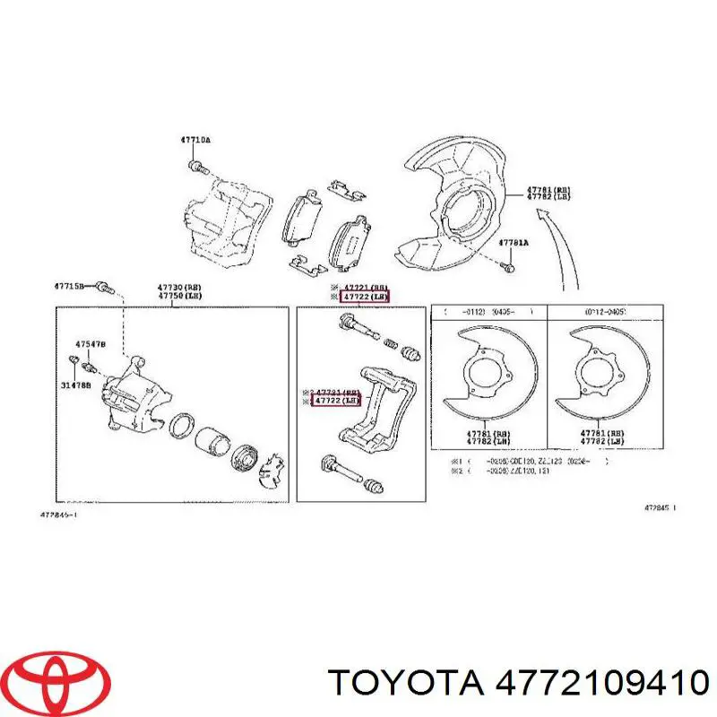 Soporte de pastillas de freno delantera Toyota 4772109170