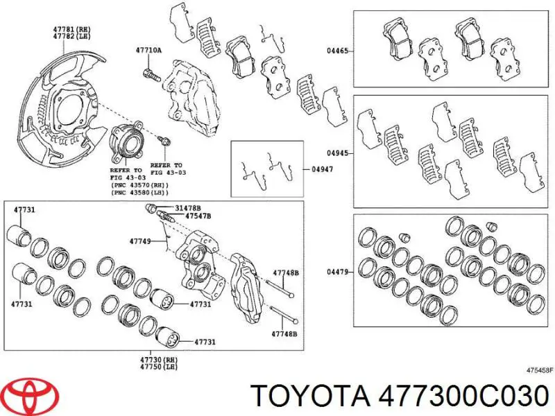 477300C030 Toyota pinza de freno delantera derecha