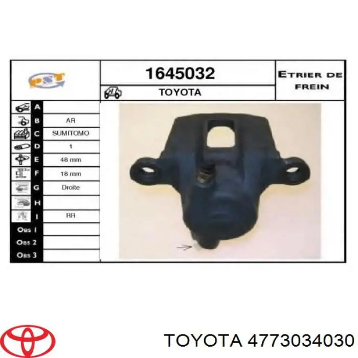 Comprar 4773034030 Toyota Pinza de freno trasera derecha
