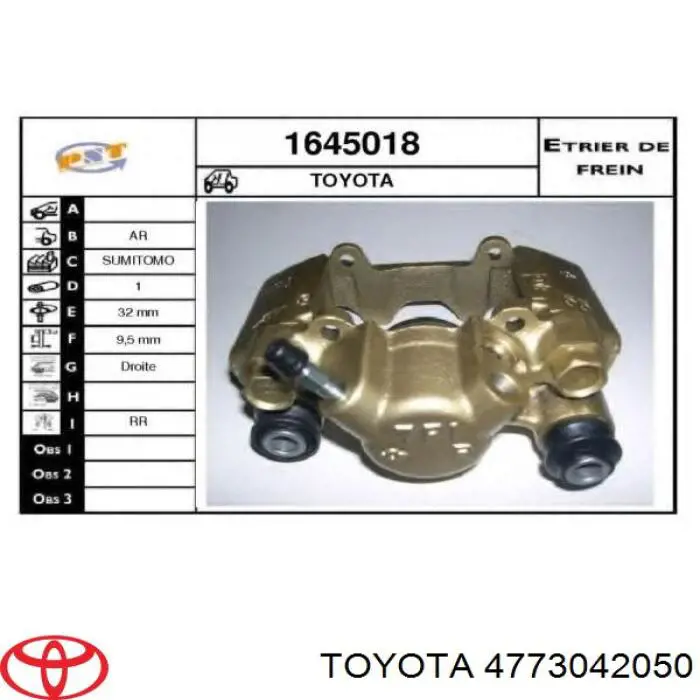 Pinza de freno trasera derecha Toyota 4773042050 precio, desde 46,69 EUR