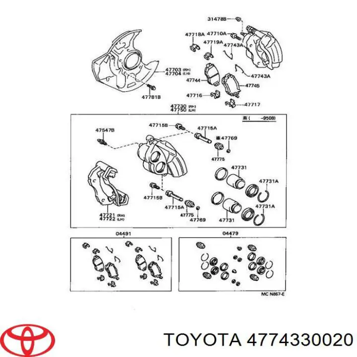 4774330020 Toyota juego de reparación, pastillas de frenos