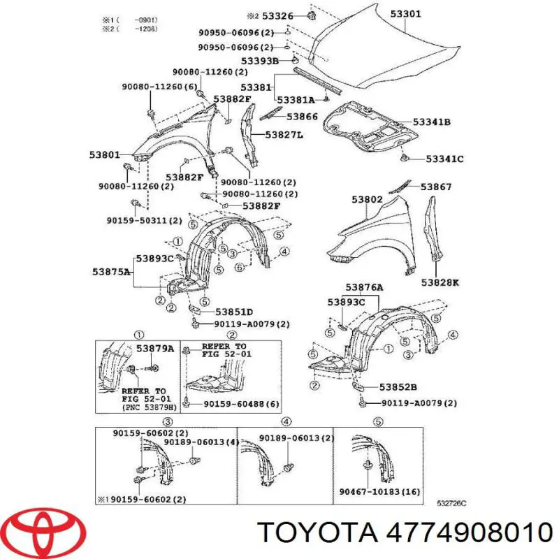 Clips de fijación de pasaruedas de aleta delantera para Toyota Corolla (E17)