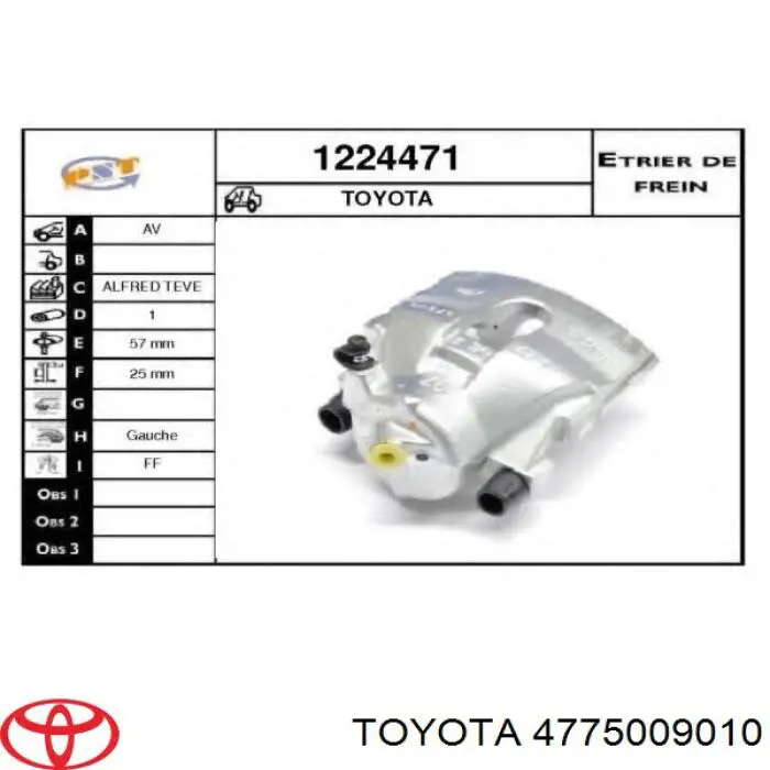 Pinza de freno delantera izquierda Toyota 4775009010 precio, desde 46,46 EUR
