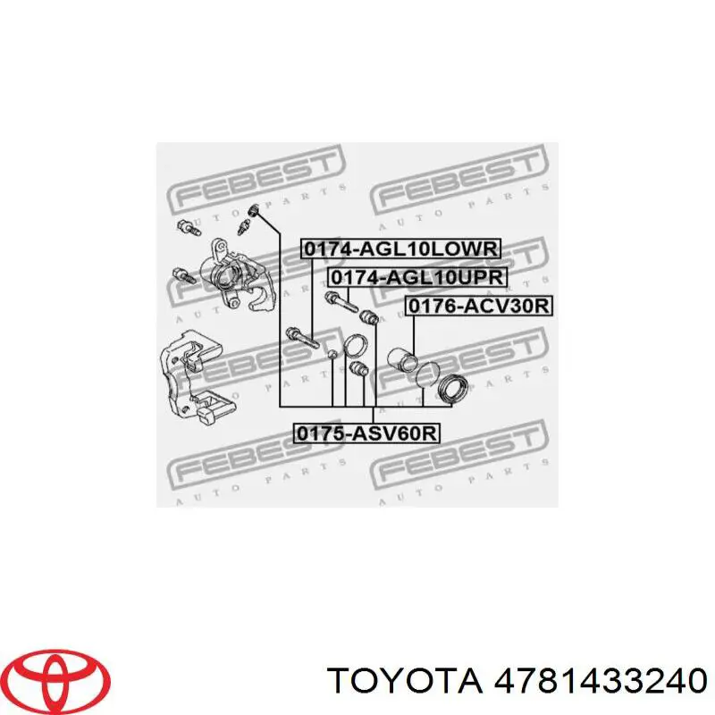 4781433240 Toyota pasador guía, pinza del freno trasera, superior