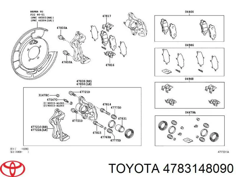 4783148090 Toyota Émbolo de la pinza de freno trasera