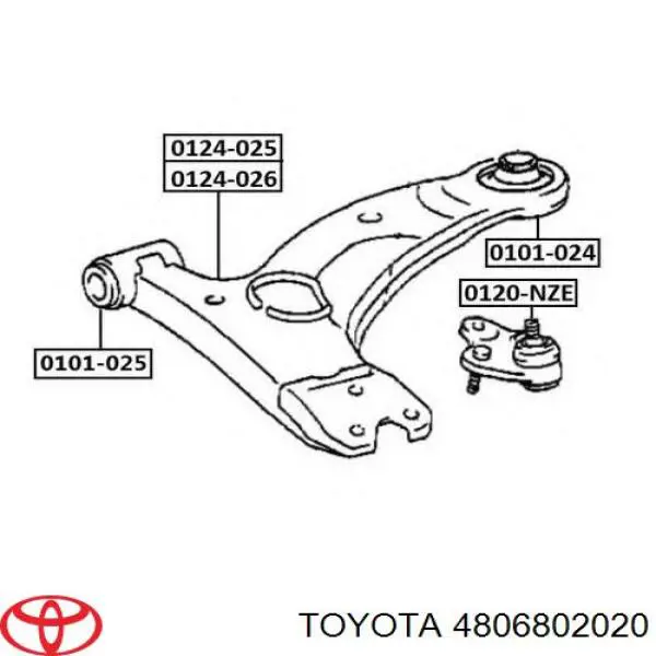 4806802020 Toyota barra oscilante, suspensión de ruedas delantera, inferior derecha