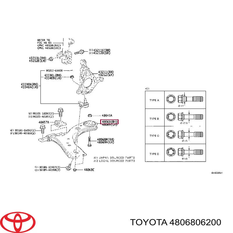 Barra oscilante, suspensión de ruedas delantera, inferior derecha para Toyota Avalon (AXXH50,GSX50)