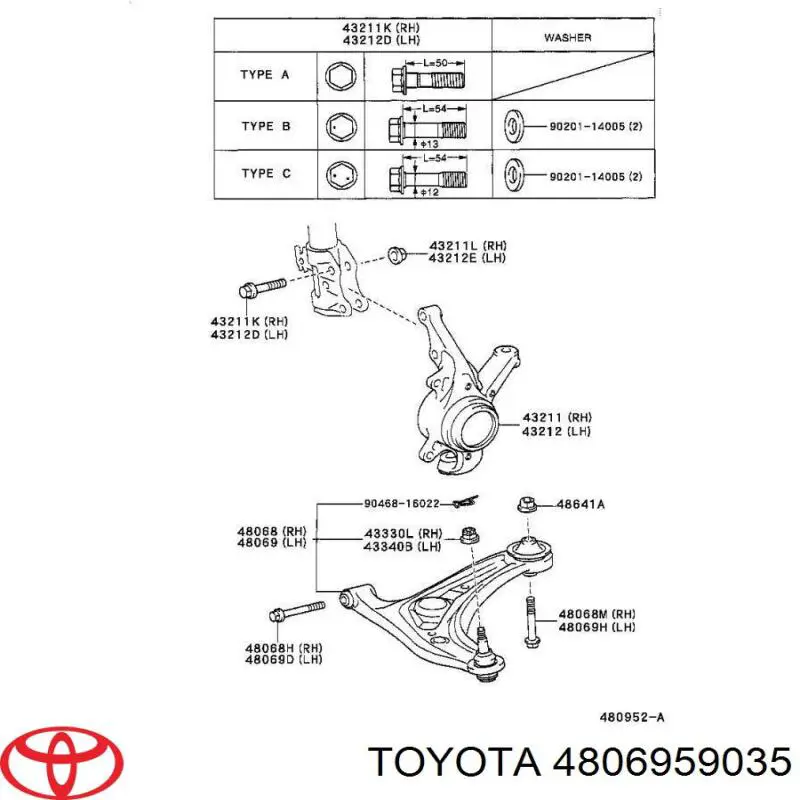 4806959035 Toyota barra oscilante, suspensión de ruedas delantera, inferior izquierda