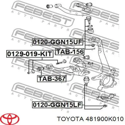 Perno de fijación, brazo delantero, inferior para Toyota FORTUNER (N5, N6)