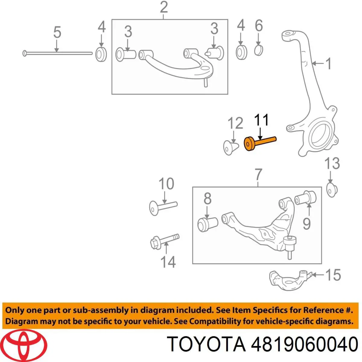 Perno de fijación, brazo delantero, inferior para Toyota 4Runner (GRN28)