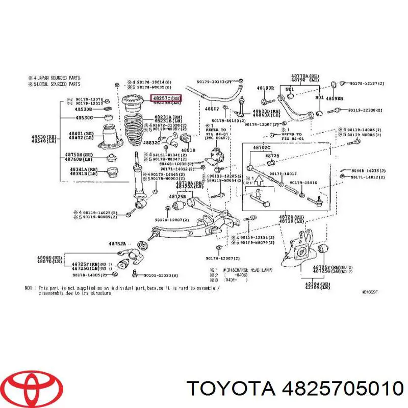 4825705010 Toyota caja de muelle, eje trasero, arriba