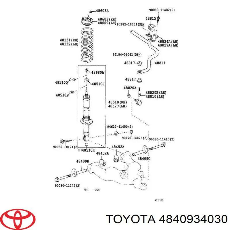 4840934030 Toyota perno de fijación, brazo oscilante inferior trasero,interior