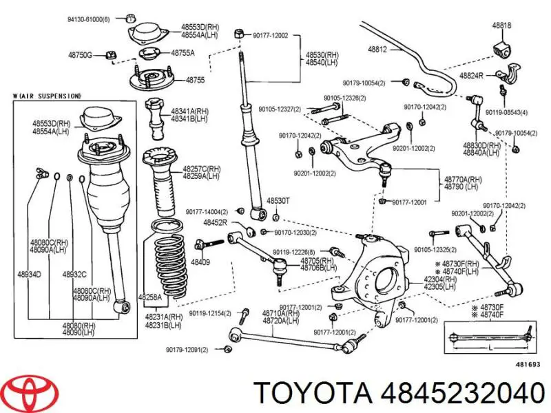 4845232040 Toyota perno, palanca de caída trasera, interior