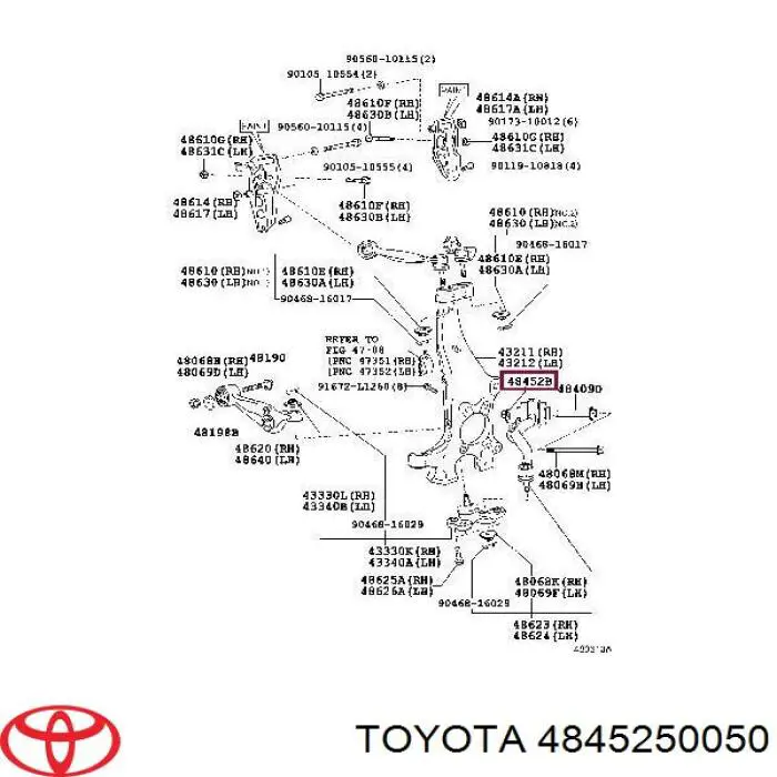 4845250050 Toyota perno de fijación, brazo oscilante inferior trasero,interior