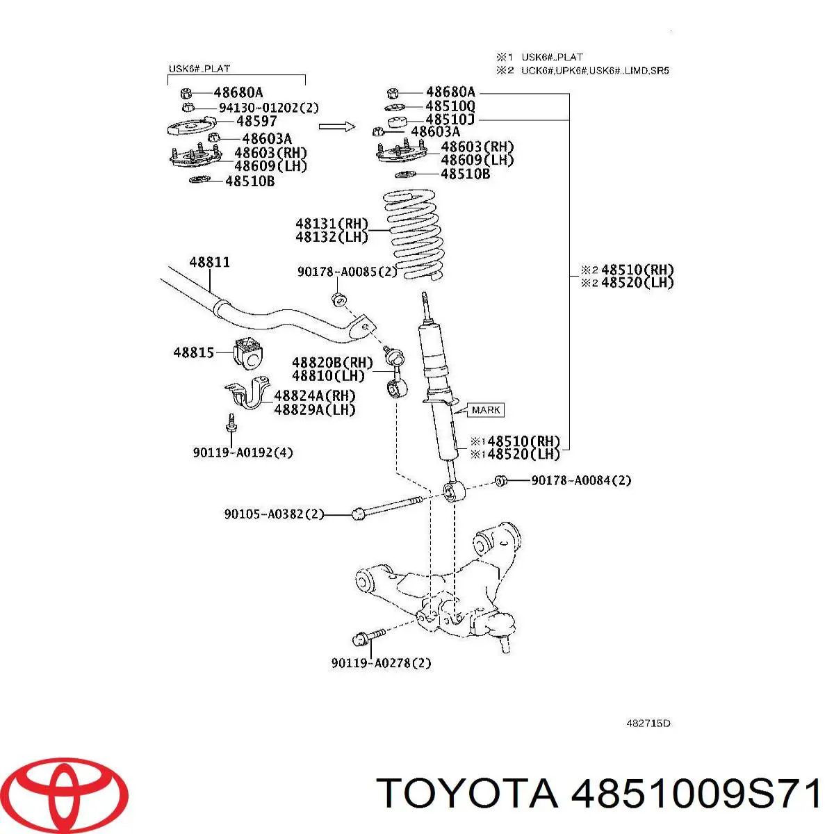 4851009S71 Toyota Amortiguador frontal